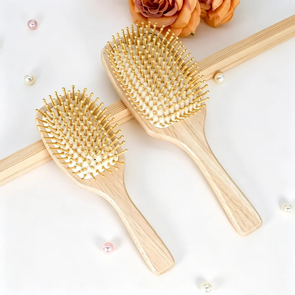 Natural Bamboo Paddle Comb Air Cushion Comb Scalp Massage Anti-static Tangle Free Comb Special For Real Hair Wigs Oasis Select