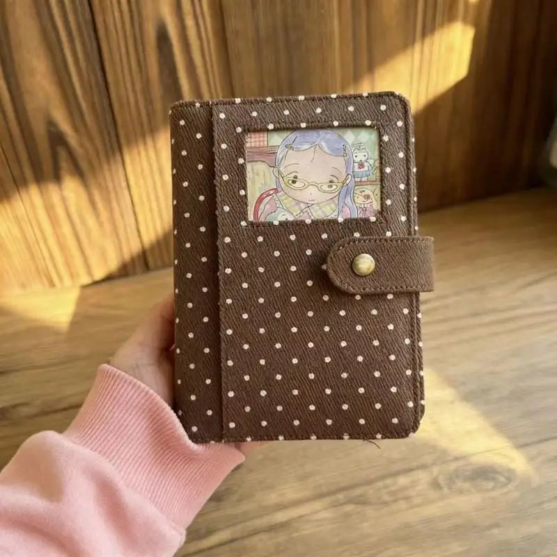 Retro Polka Dot Canvas Notebook Cute Snap Closure Cartoon Photo Insert for Valentine's Day Gift to Girlfriend Oasis Select C