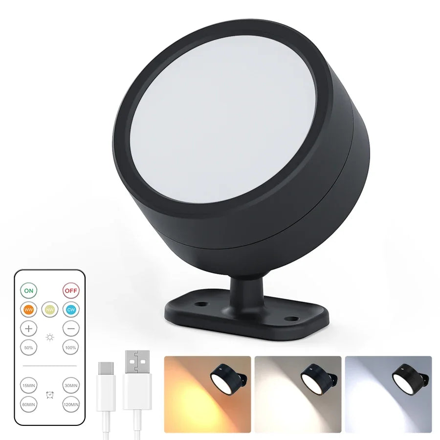 Rechargeable Wireless Magnetic LED Wall Lamp – 360° + Remote LED Wall Sconce Oasis Select Black Tri color