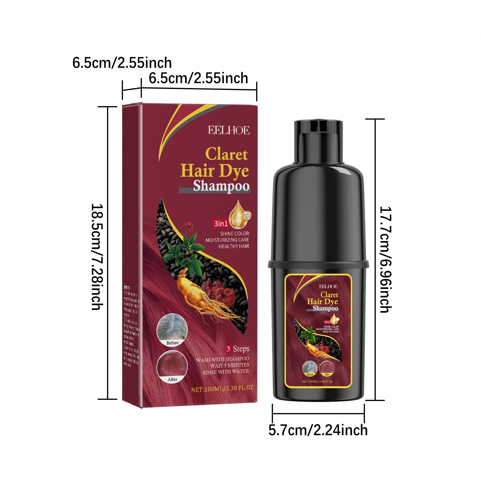 Eelhoe 3-in-1 Black Hair Dye Shampoo – Color & Repair 100ml