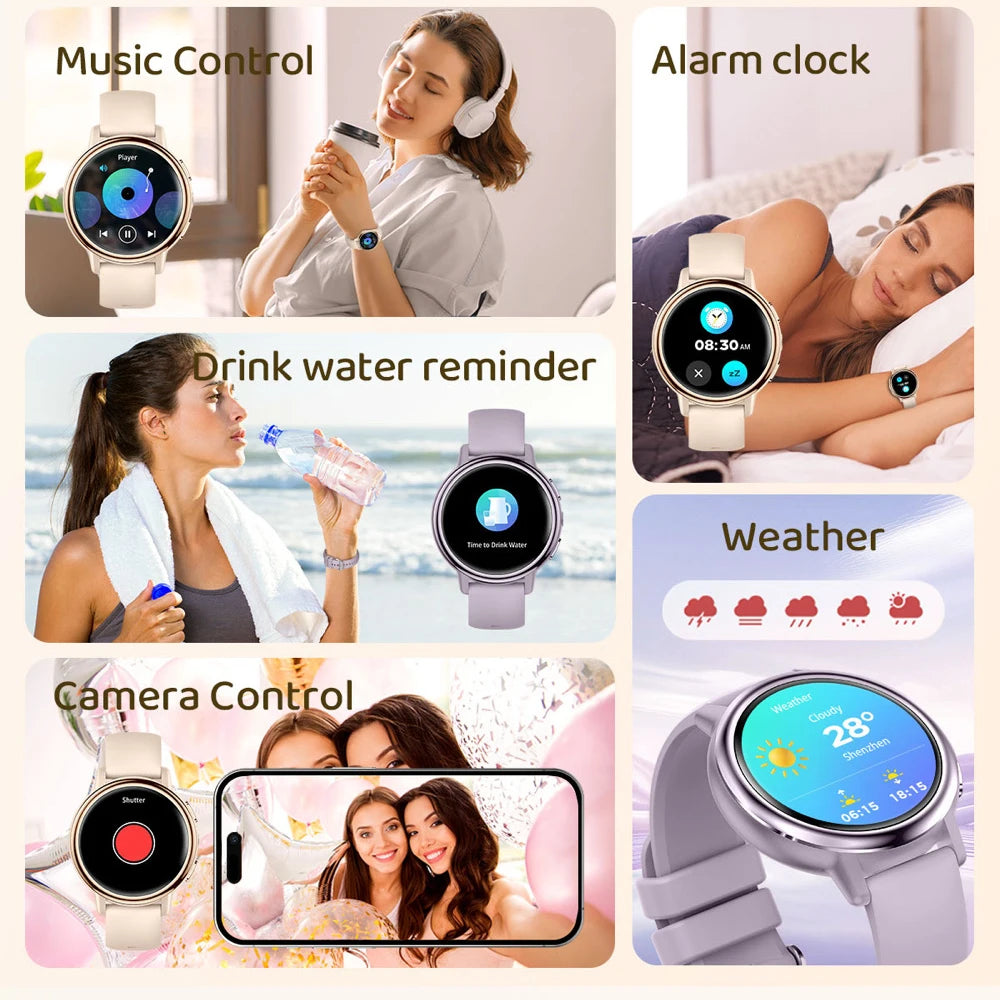 Waterproof Smart Watches Ladies Full Touch Screen Sports Fitness Flashlight Blue Tooth Call Smart Watch Women 128M Large Memory Oasis Select