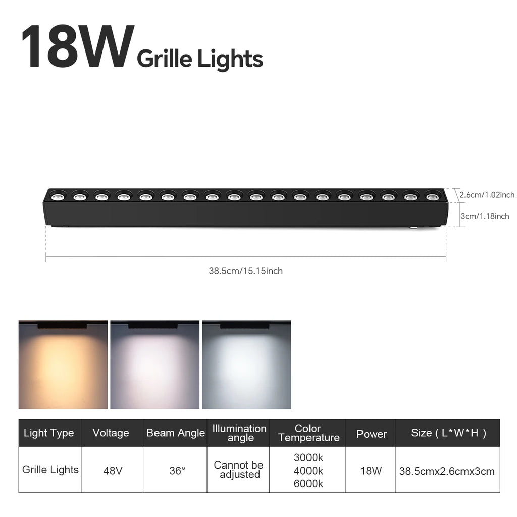 LED Magnetic Track Light Rail Spotlight Lamp Dimmable Ultra Thin Indoor Surface Mounted Lighting Wall Celing Light Rail-8mm Oasis Select 18W LED Grille Light