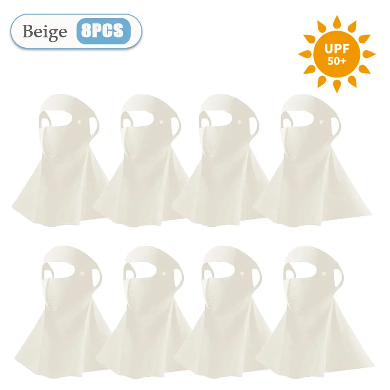 1-10PCS 3D Ice Silk Sun Face Mask Women UV Protection Cooling Breathable Dustproof Balaclava for Outdoor Sports Cycling Oasis Select Beige-8PCS