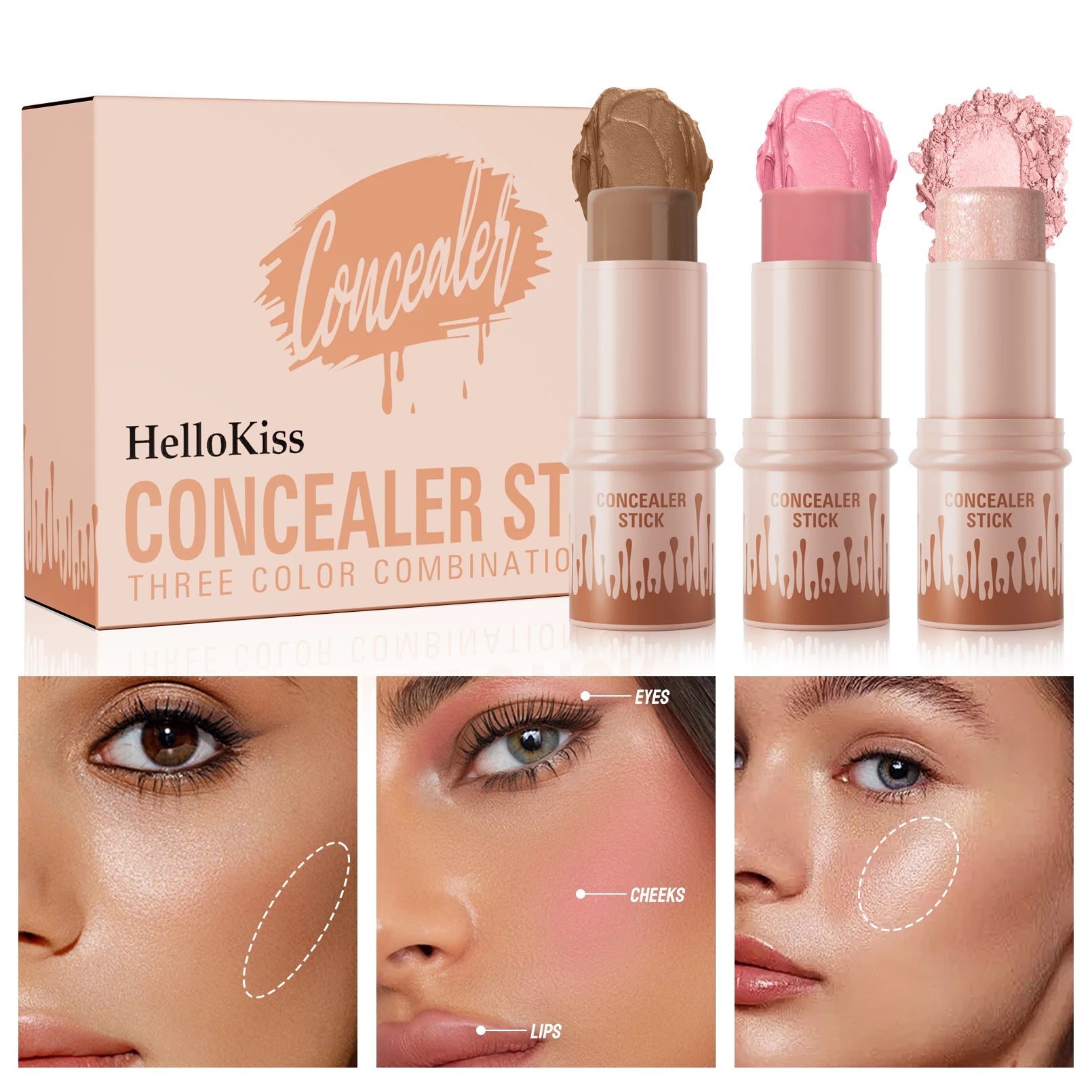 Hello Kiss 3-Piece Cream Contour Set – Contour, Highlight & Blush
