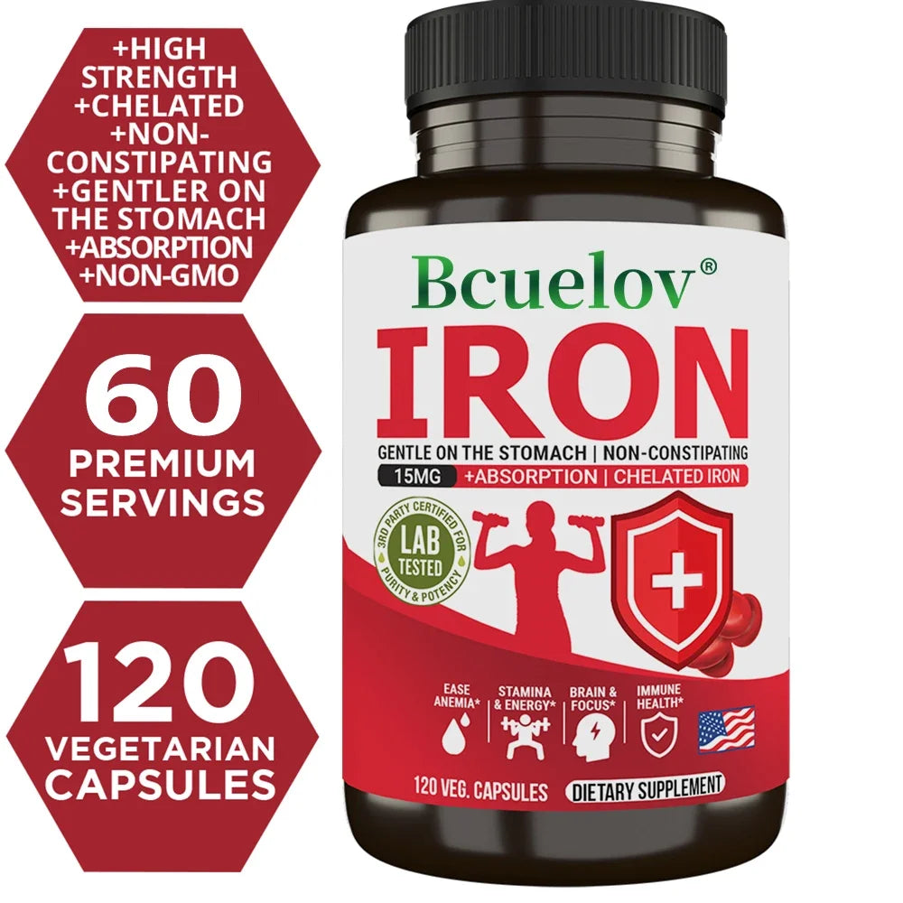 Bcuelov Iron Supplements 15mg – Energy, Immunity & Brain Health