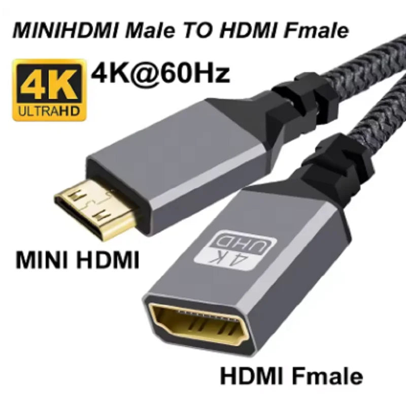  0.2m 4K 60Hz Mini HDMI to HDMI-Compatible Extension Cable 4k Mini HDMI left right Male To Female Extender Wire Cord For Camera Oasis Select Straight