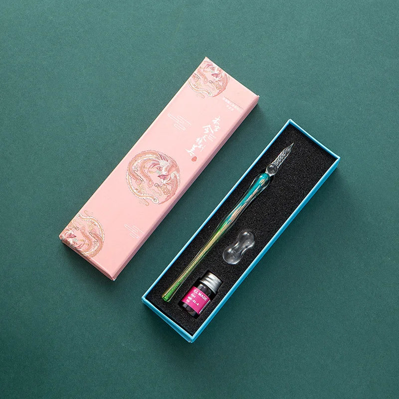 Fantasy glass pen dipped in water, antique style colored ink, crystal signature pen, gift pen dipped in ink set Oasis Select 7