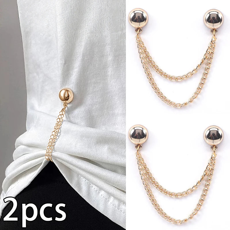 2pcs Magnetic Round Ball Chain Clips Detachable No Sew T Shirt Pants And Sleeve Shortener Magnet Fasteners For Clothes Oasis Select B