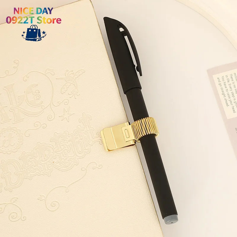 Retro Spring Metal Pen Clip Portable Notebook Pen Fixing Clamp Student Office Accessories@#X Oasis Select