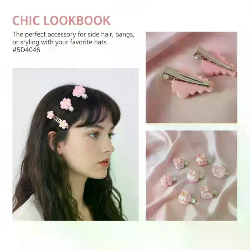 Cherry Blossom Resin Hair Clips Women Girls | 5/6 Pcs Set Resin Hair Clips Oasis Select