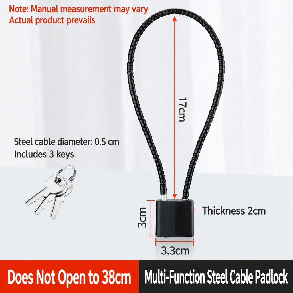 Extension Wire Rope Cable Padlock Cabinet File Cabinet Expansion Padlock Wire Lock Anti-theft Padlock Oasis Select E-Black-Single openi