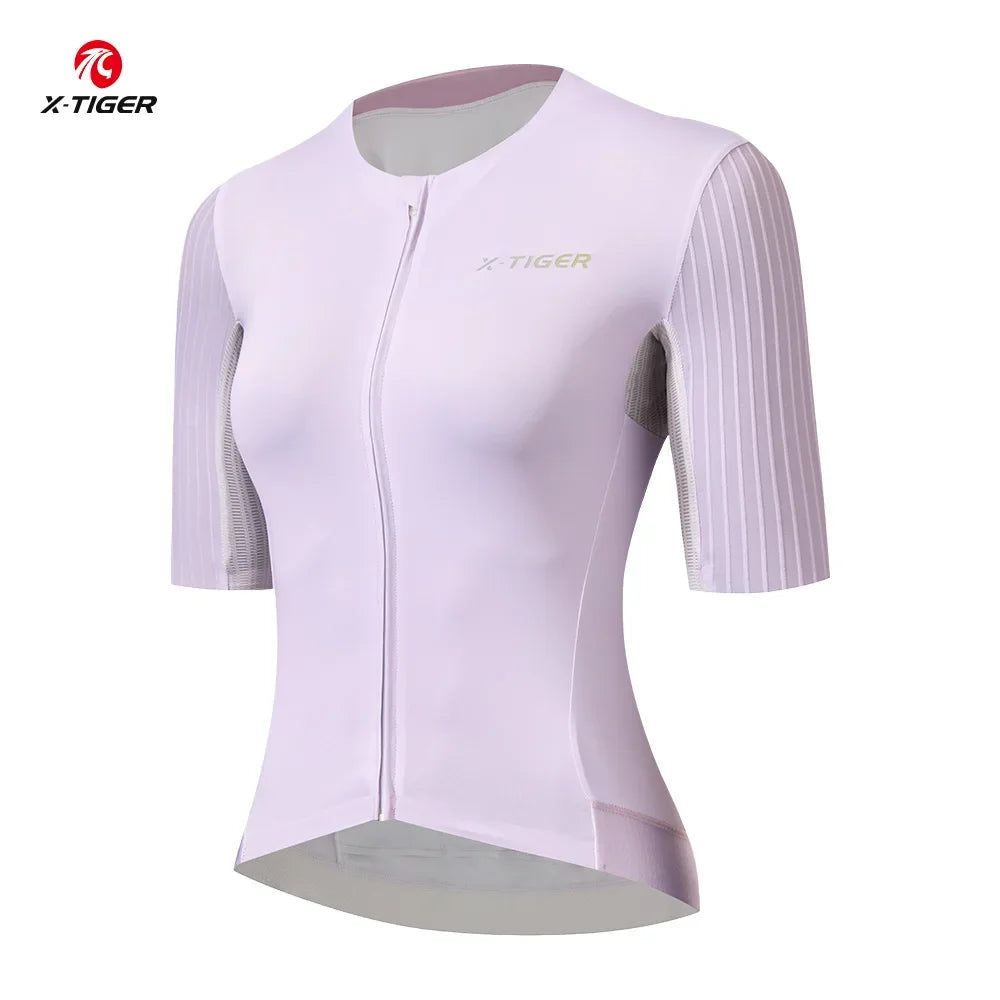X-TIGER Women Cycling Jersey High Quality Breathable Bicycle Race Tops Short Sleeve 4 Colour Fashionable MTB Road Bike Jersey Oasis Select 39701-light pink Asian-L