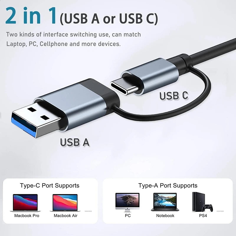 USB+Type C 7 Ports USB 3.0 HUB Expander High Speed OTG Adapter Docking Station For PC Macbook Laptop Hard Drive Mouse Keyboard Oasis Select