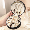 1pc Small Travel Jewellery Organiser Storage Case,Mini PU Leather Travel Jewelry Storage Case for Rings Earrings Necklace Oasis Select black