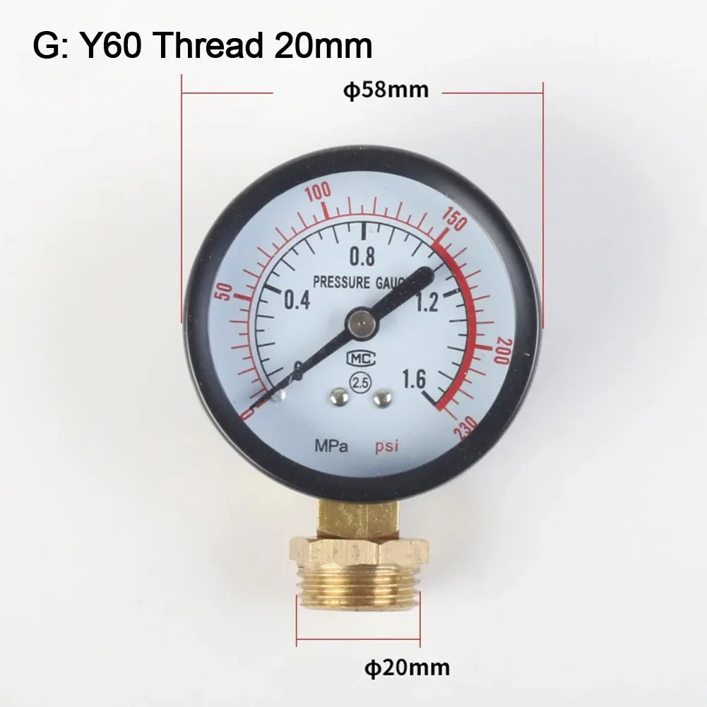 Air Compressor Pneumatic Hydraulic Fluid Pressure Y60 0-1.6Mpa 0-230PSI Pool Filter Water Pressure Gauge Meter Oasis Select G