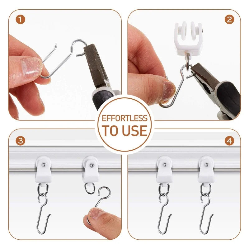 50Pcs Metal Curtain Track Hooks S Shaped Small Curtain Hooks Plastic Gliders Track Rollers Ceiling Curtain Track Hooks Oasis Select