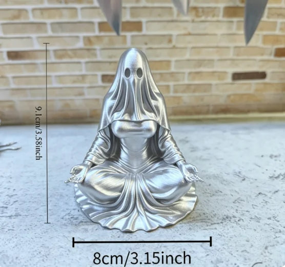 Meditating Ghost Figurines 3D Printed Cross-Legged Yoga Hooded Spirit Statues Calm Table Decor for Meditation Desktop Yoga Room Oasis Select Thinking Ghost 2