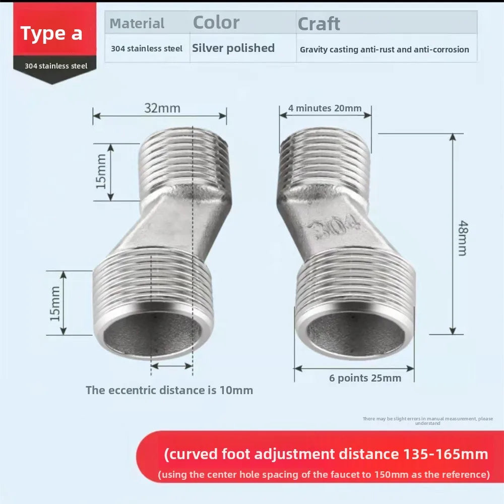 2pcsStainless Steel Angled Curved Foot 360° Rotatable Angle Adjustment Shower Faucet Adapter Wall Mounted Eccentric Screw Corner Oasis Select A2pcs