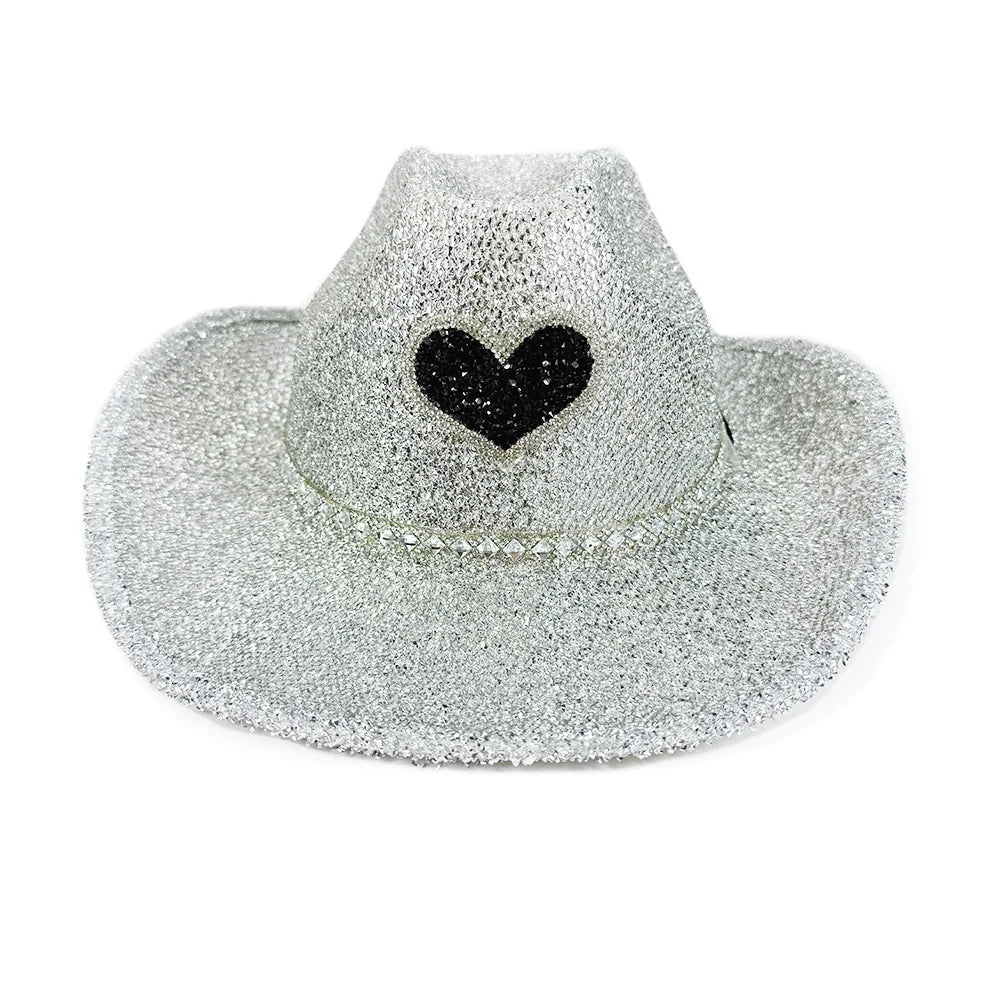 Women's Cowgirl Hat Stylish Rhinestone Design Sun Hat Wide Brim Western Cap for Party& Daily Life Oasis Select Silver 1