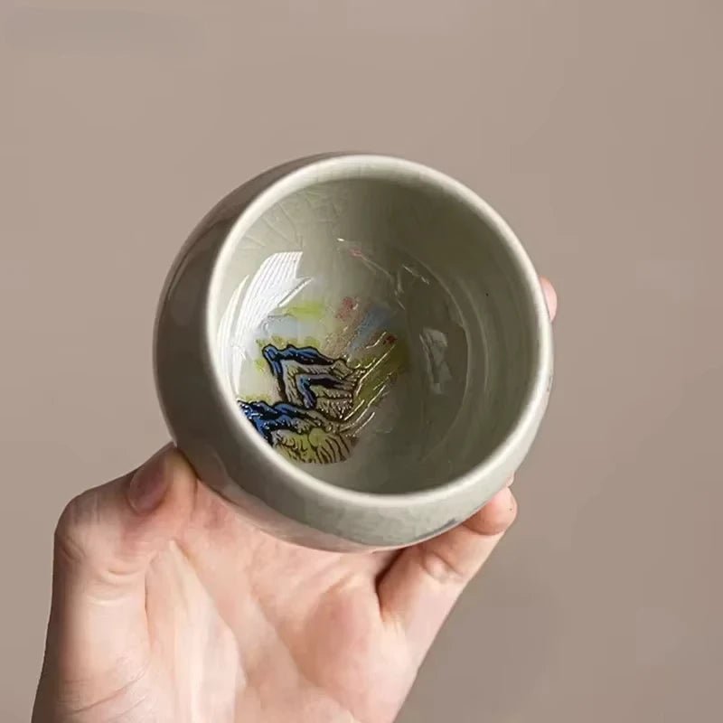 1PC Tea Cup Exquisite Ice Crack Glaze Ceramic Tea Cups Hand-painted Porcelain Master Cup Exquisite Teacup Tea Accessories Oasis Select