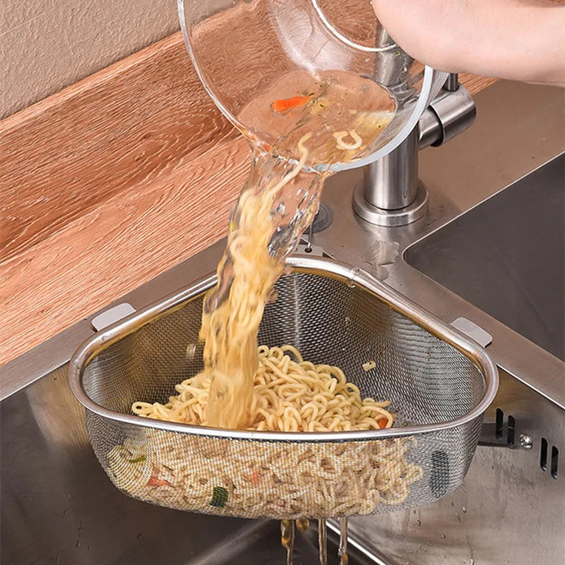 Kitchen Sink Drain Basket Stainless Steel Triangle Food Vegetables Peel Egg Filter Storage Organizer Kitchen Shelf Rack Drainier Oasis Select