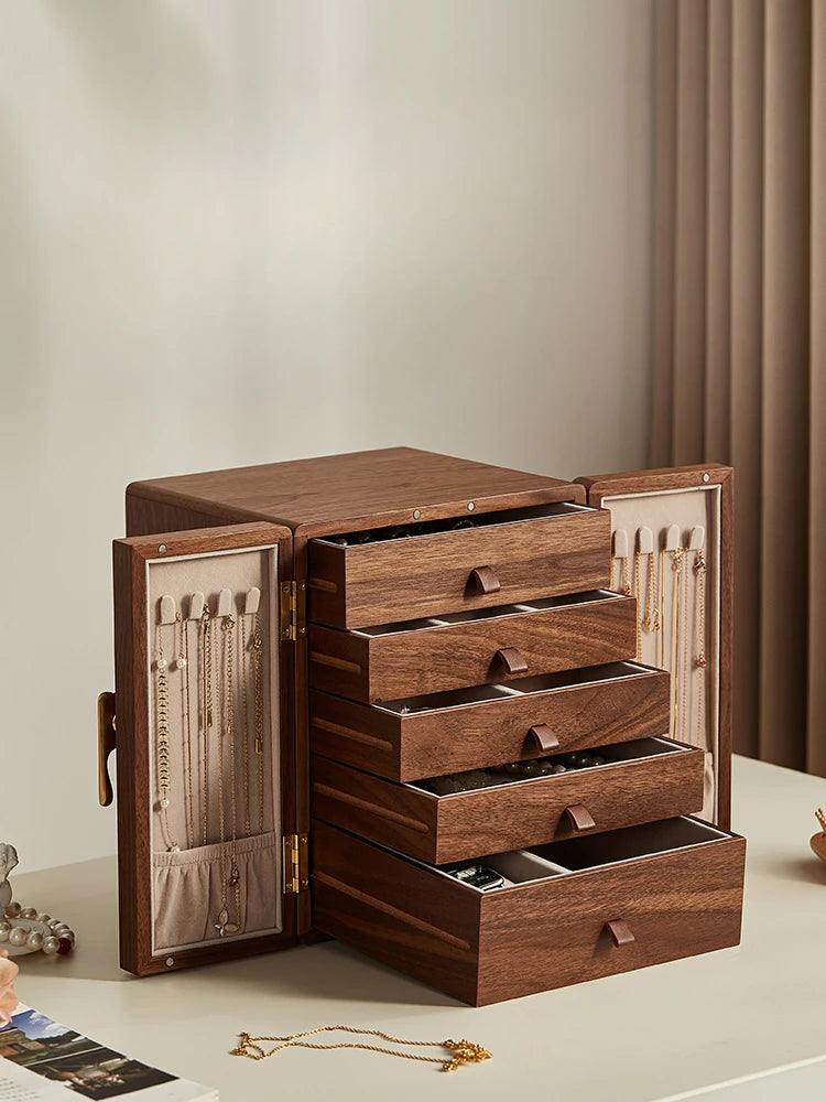 2024 New Large-capacity Wooden Jewelry Box Storage Cabinet New Chinese High-end Gold Jewelry Storage Box Oasis Select