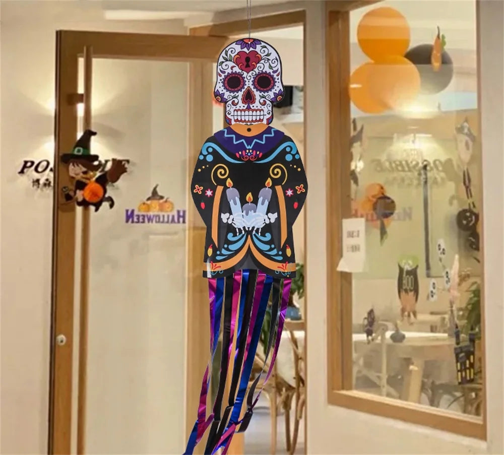 1.3m Mexico Day of the Dead Porch Sign Halloween Party Outdoor Decor Skeleton Ghost Couple Bride Groom Patio Door Hanging Flag Oasis Select