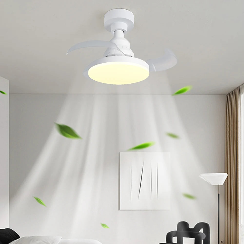 Portable Hanging Fan with LED Light 3 Gears Invisible Leaf Fan Electric Silent Ceiling Fan for Dining Room Bedroom Living Room Oasis Select