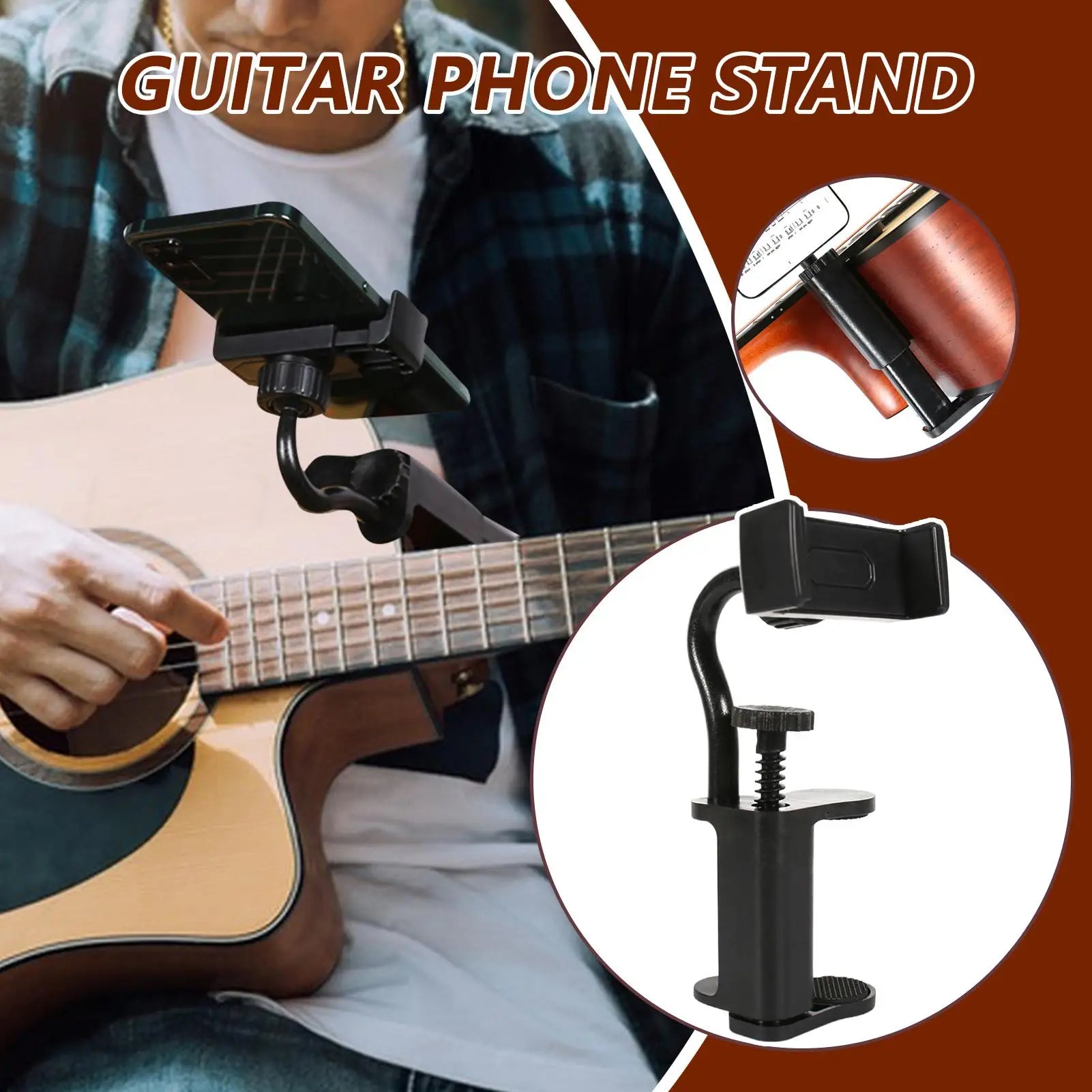Guitar Phone Mount Guitar Stand Phone Holder Smartphone Clip Attachment for Streaming Relaxing Traveling Exercising Watching Oasis Select