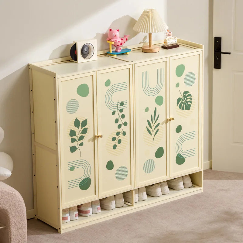 Cream style shoe cabinet Solid wood household door wabi-sabi style foyer cabinet Modern simple large-capacity balcony locker Oasis Select