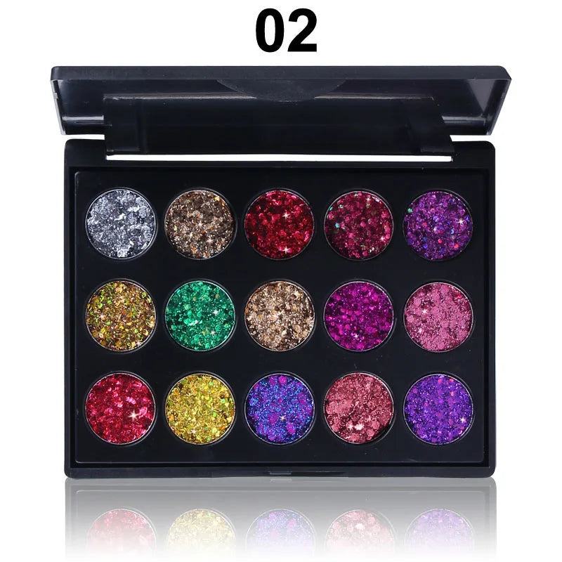 CmaaDu 15 Colors Gold Scallion Powder Diamond Glitter Eyeshadow Tray Shimmering Dazzling Universal Waterproof Easy to Color Oasis Select 02