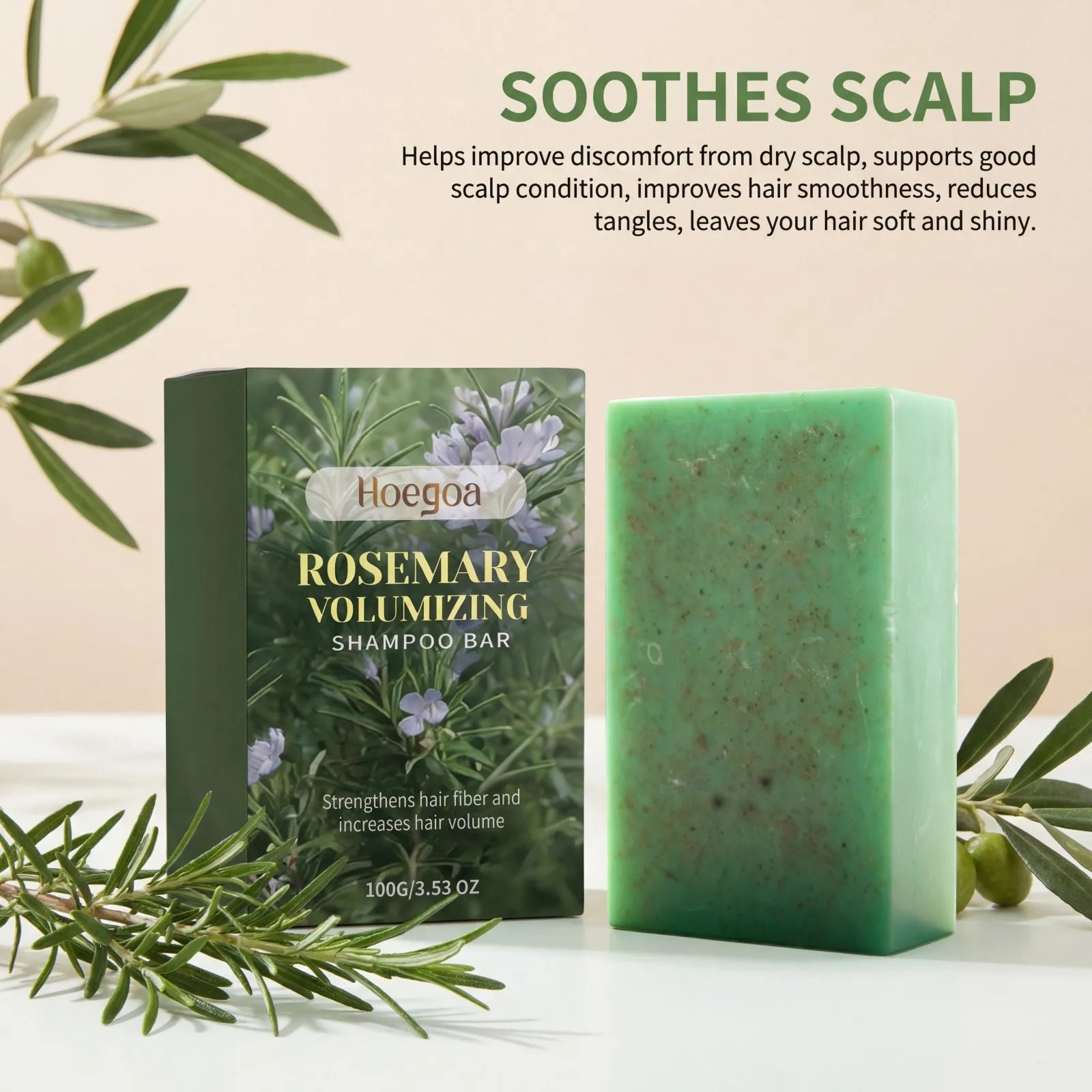 Rosemary Volumizing Shampoo Bar Gentle Cleansing Soothe Scalp Natural Oils Strengthen Hair Frizz Control Smooth Shiny 100g Oasis Select