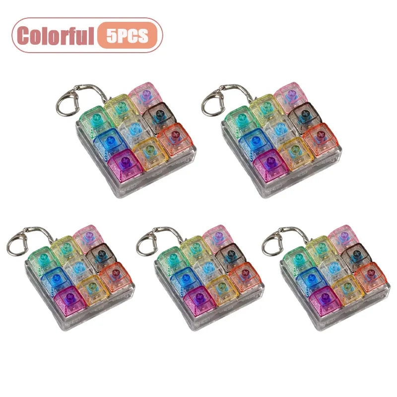1-20PCS 9 Keys Mechanical Switch Tester Keychain Fidget Clicky Stress Relief for Keyboard Enthusiast Gamer Desk Decor Oasis Select Colorful-5PCS