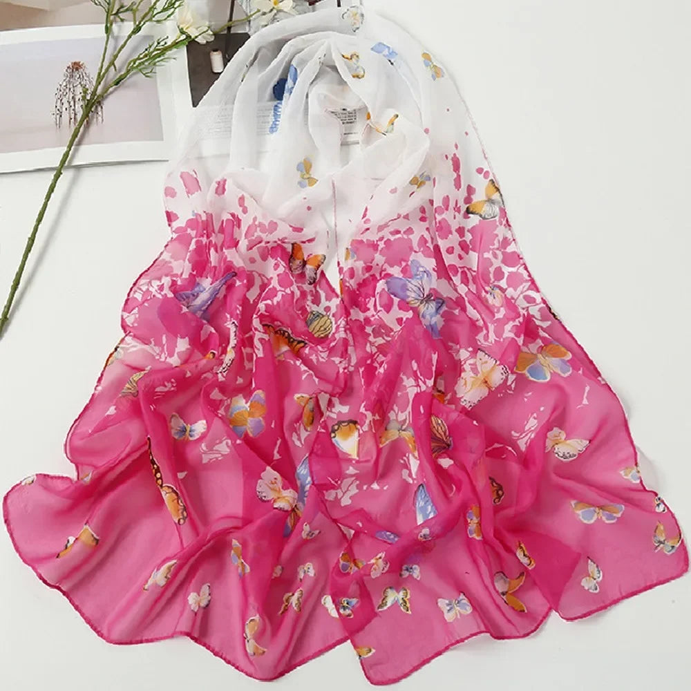 Fashion 160*50cm Chiffon Scarf Sunscreen Gradient Shawl Silk Washable Flower Print Long Wrap Shawl for Women Oasis Select 10