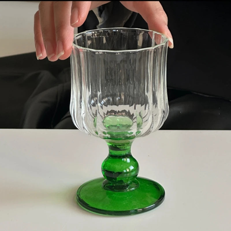 Irregular Wine Glass Vintage Low Leg Drink Coffee Cup Green Cocktail Fruit Glass for Home Ins Drink Mug Red Wine Ripple Cup Oasis Select