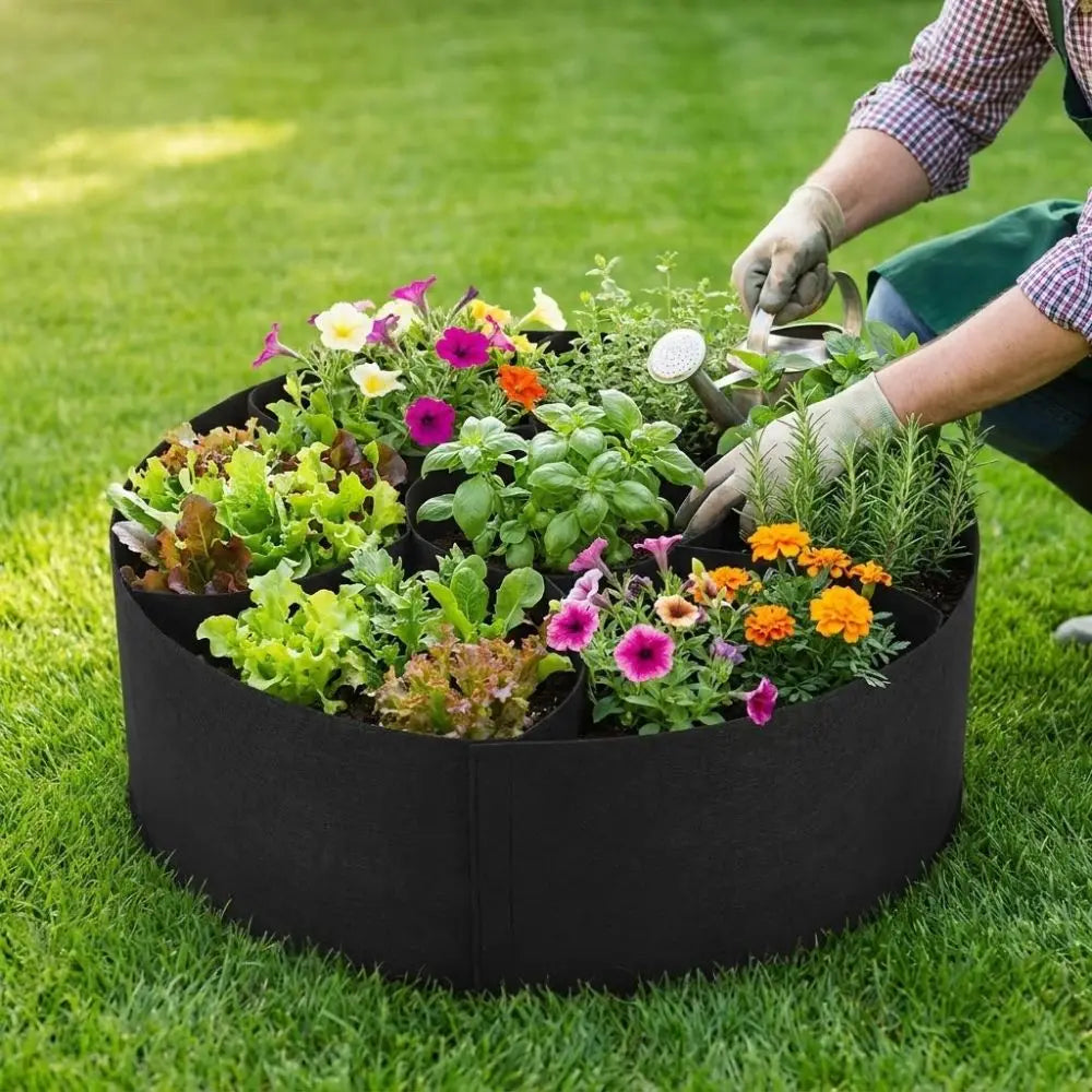7 Grids Garden Grow Bags Circular Freestanding Divided Planter Root Aeration Heavy Duty Felt Raised Garden Bed Oasis Select