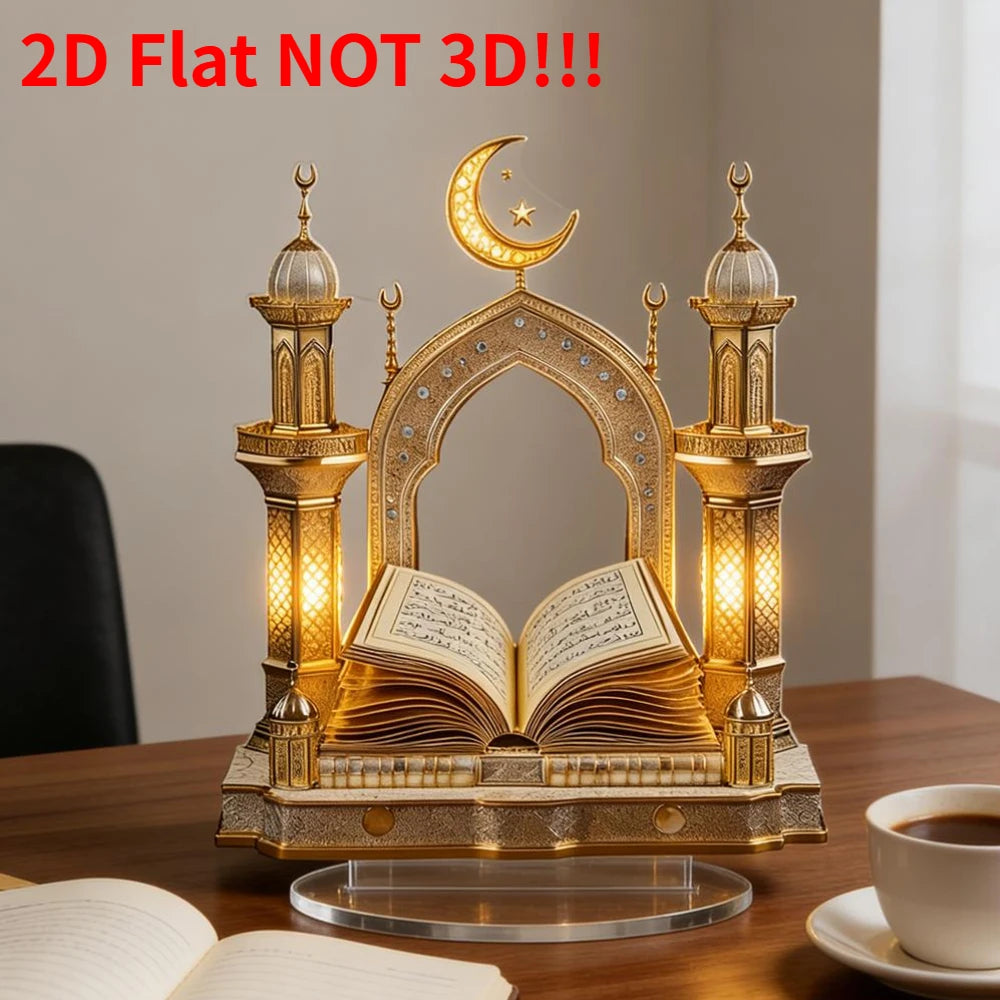 1pc 2D Quran Acrylic Desktop Decor - Ramadan Moon Star Design, Eid Al-Fitr Home Ornament, Muslim Festival Decoration Gift Oasis Select