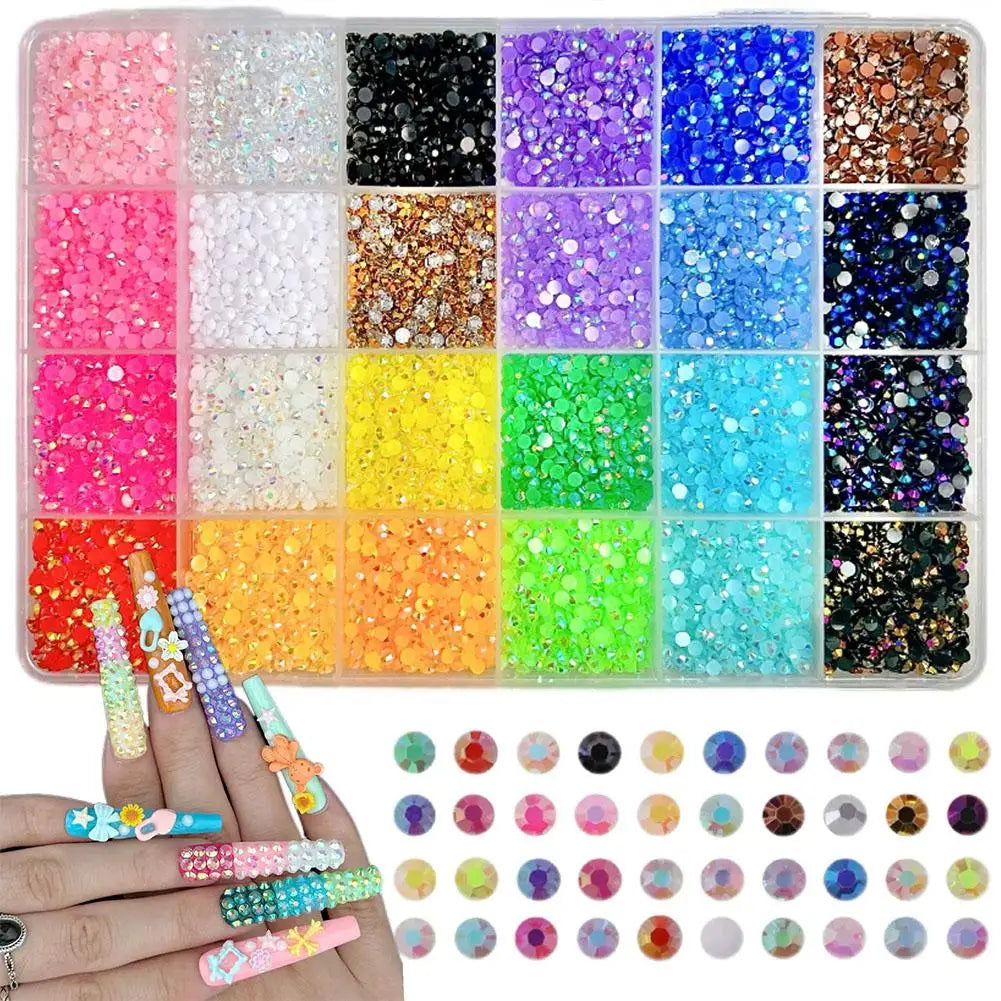 3D Nail Rhinestones Kit – 24-Grid Colorful Gems & Charms Nail Art Kit Oasis Select