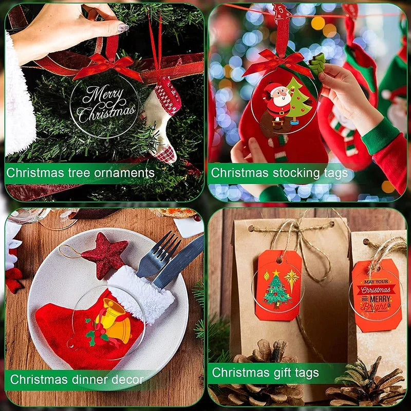 20/10/5pcs Acrylic Discs Christmas Tree Hanging Ornament DIY Blank Circle Xmas New Year Decor for Home Clear Bauble Ball Crafts Oasis Select