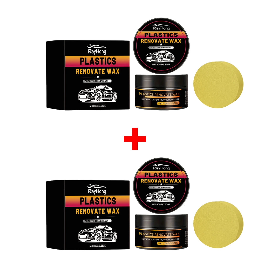 Car Plastic Renovate Wax with Sponge Car Plastic & Rubber Restorer Black Trim Revitalizer for Interior/Exterior, UV Protection Oasis Select 2pcs