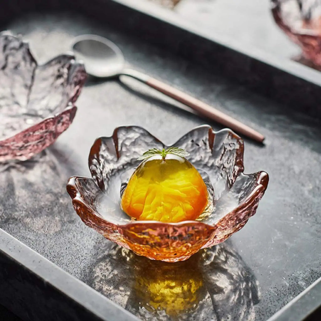 Pink Glass Bowls Set of 3/6, Small Dip Bowls Sauce Plates - Japanese Sakura Flower Cherry Blossom Shaped Bowl for Dessert Oasis Select