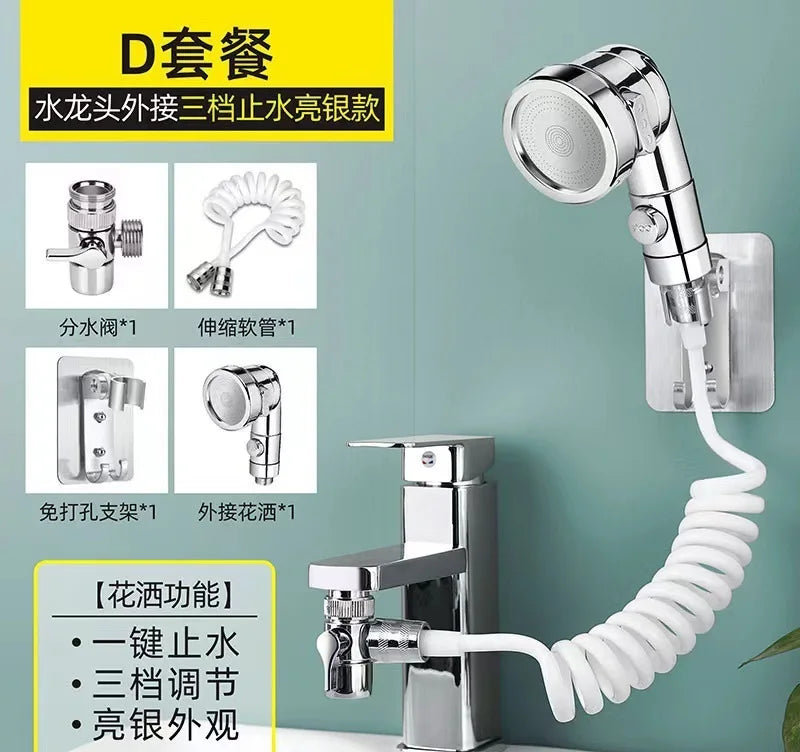 New Faucet extender external shower head bathroom faucet adapter attachment washbasin faucet external shower head set Oasis Select SIiver set B