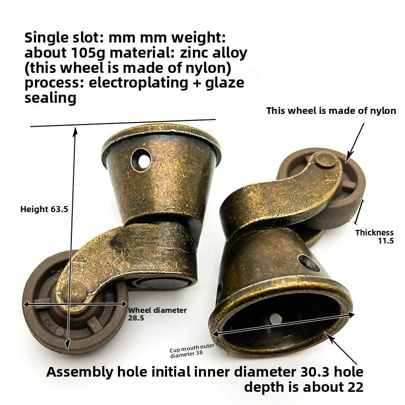 1pcs High Quality Brass Furniture Casters /universal Wheel Piano Castor Metal Sofa Foot Roller Office Hardware Oasis Select L 1pcs