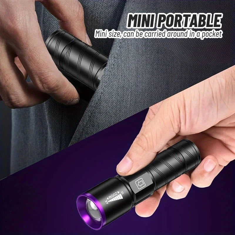 UV 395NM Flashlight Rechargeable UV Zoomable Torch 3 Modes Camping Ultraviolet Flashlights for Pet Stacks Fluorescent Detection Oasis Select