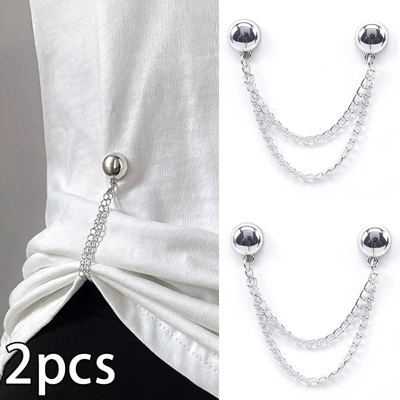 2pcs Magnetic Round Ball Chain Clips Detachable No Sew T Shirt Pants And Sleeve Shortener Magnet Fasteners For Clothes Oasis Select A