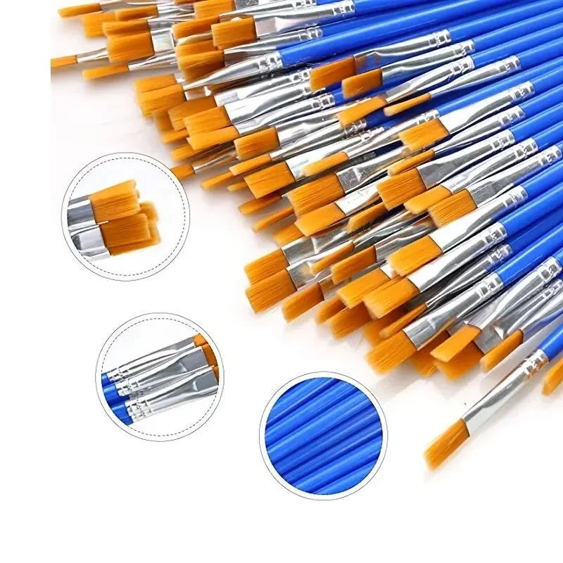 50Pcs Painting Brushes Set Art Round Flat Hair Nylon Hair Paint Brush for Oil Acrylic Watercolor Kids/Artists/Beginners/Students Oasis Select