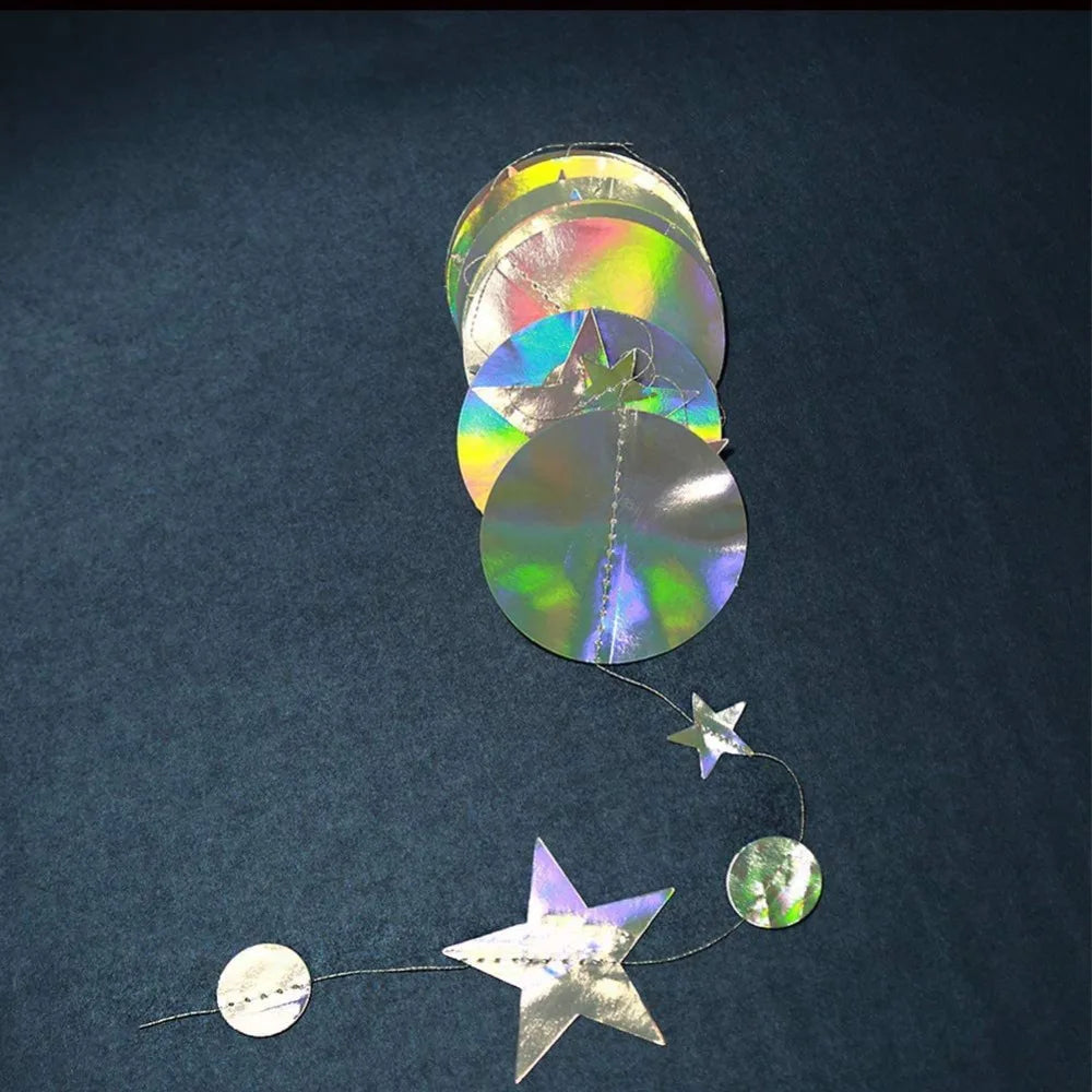 3 Meters/4M Length Paper Banner Shiny Iridescent Room Hanging Decoration Silver Paper Iridescent Paper Birthday Party Decoration Oasis Select