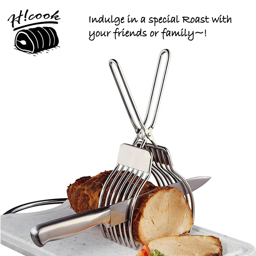 Stainless Steel Roast Beef Cutting Tongs Meat Bread Slicing Tong Food Holder For Slicing Vegetable Fruits Cutting Kitchen Tools Oasis Select