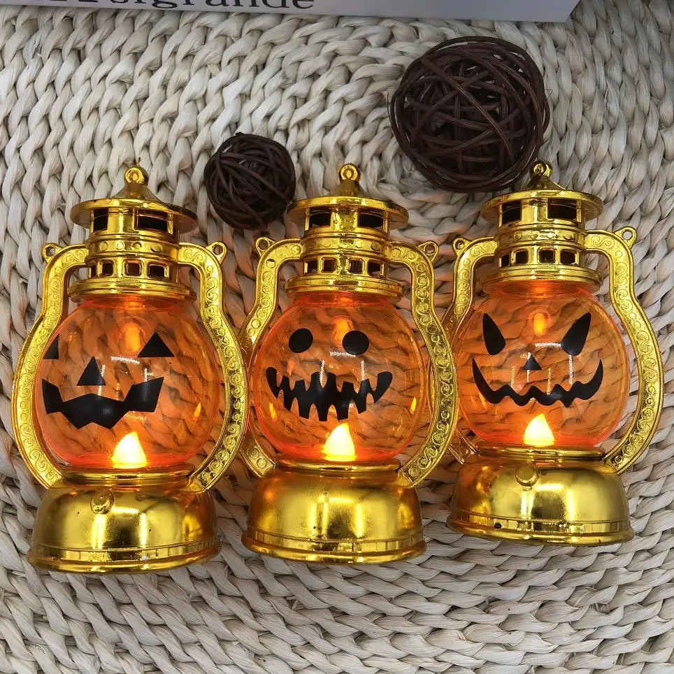 Halloween Decoration Jack-o '-lantern Easter Plastic Electronic Candle Portable Jack-o' -lantern Oasis Select Gold frame Buck teeth expressio