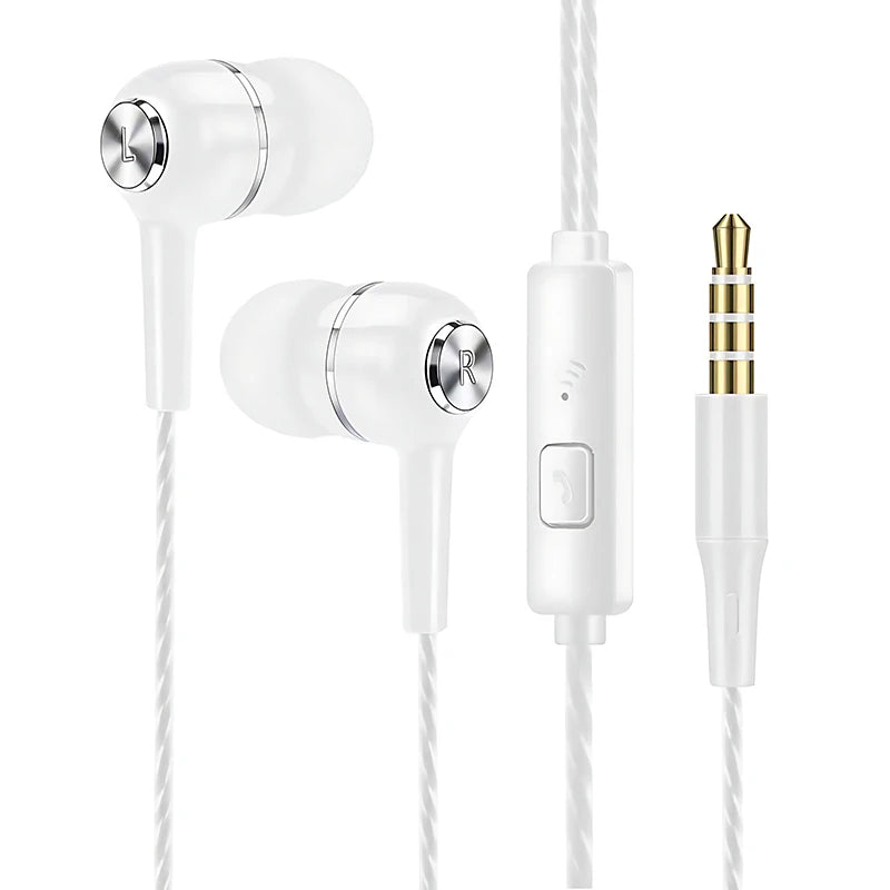 3.5mm Headphones Sports Wired Earphones HIFI Bass Wired Earbuds in-Ear Headset Game Subwoofer with Mic Handsfree Call For Phones Oasis Select White